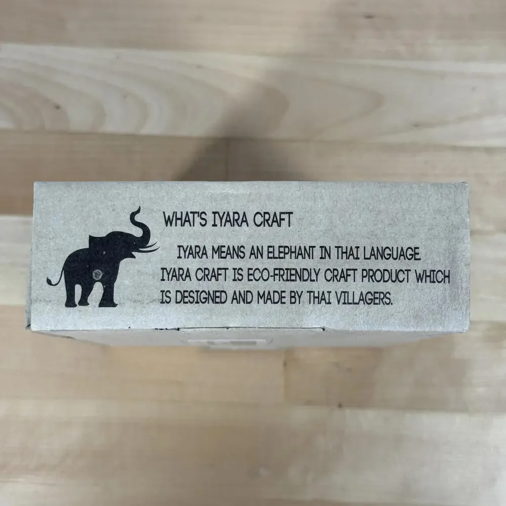 Wooden Elephant-Shaped Coaster Set of 3 Leave‎ Inlay Teak Wood NIB